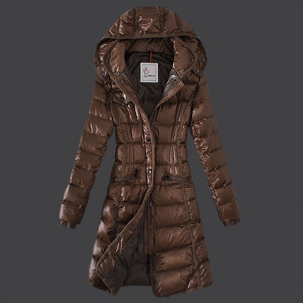 Moncler Donna sottile lungo Giù cappotto marrone uscita M1078